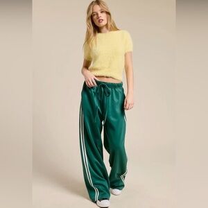 Mimosa Wide Leg Track Pants with Side Stripes Green Size Large